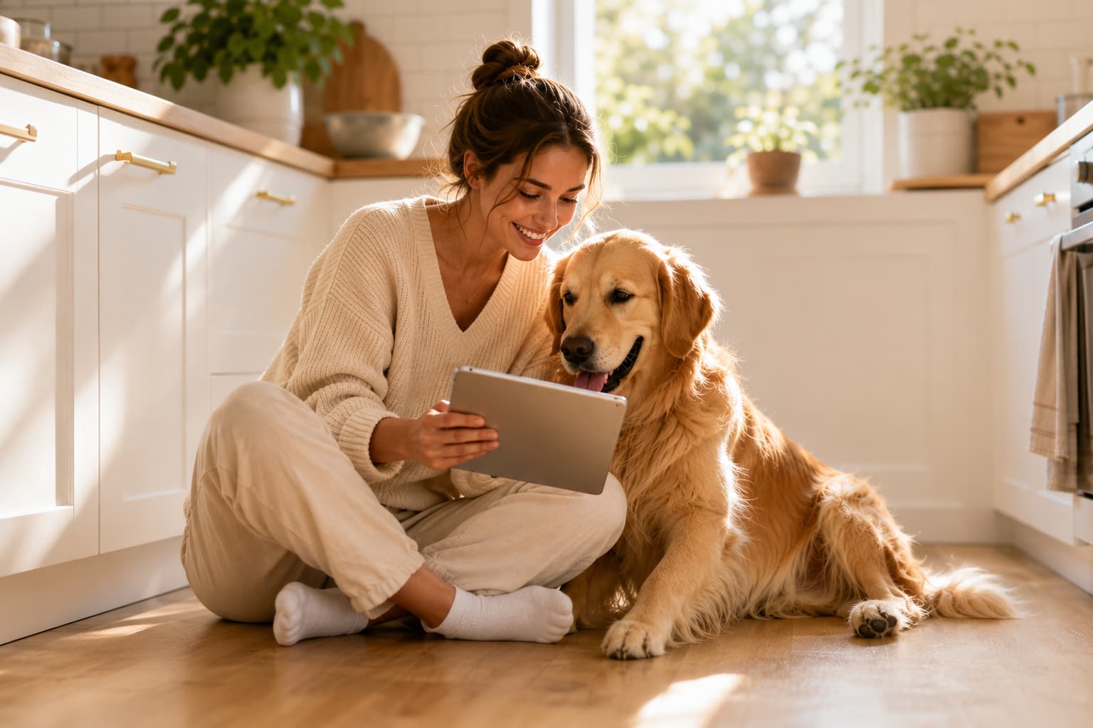 Happy dog owner with golden retriever — YourPawPlan